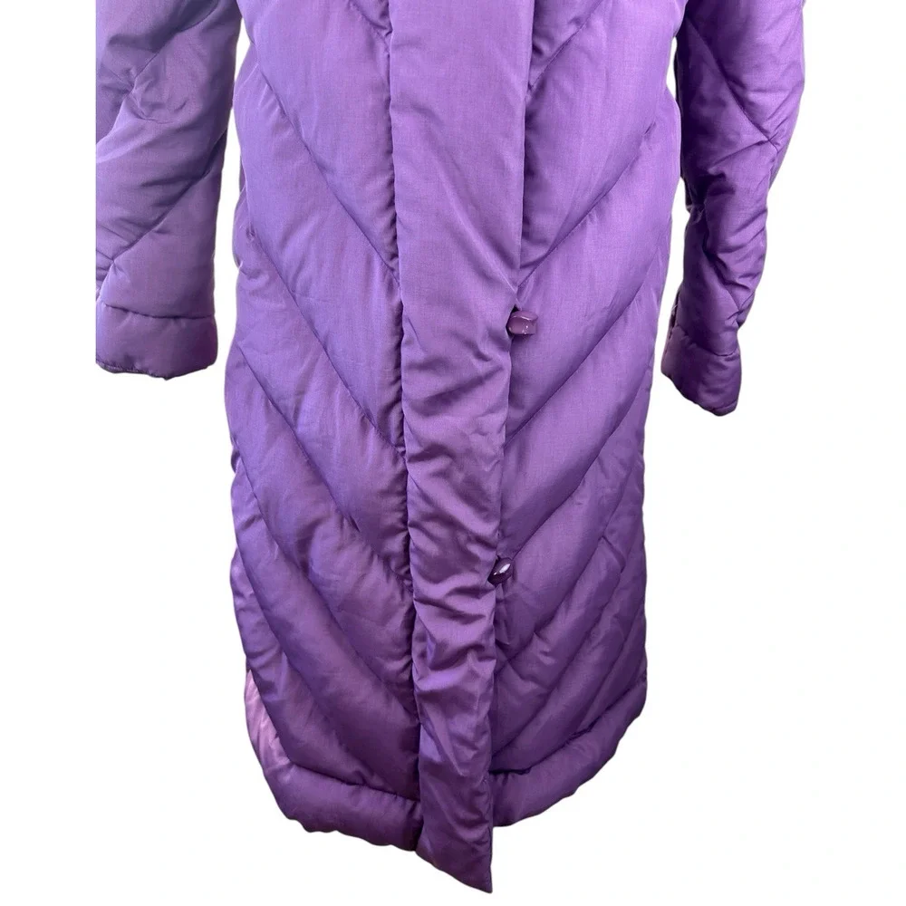 Vintage Saks Fifth Avenue Purple Long Puffer Coat Down Feather Women’s Large - Picture 10 of 16